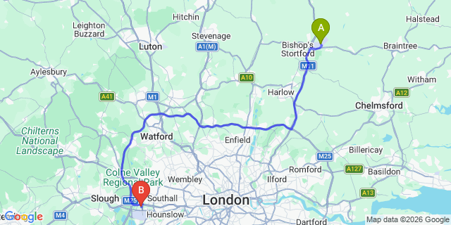 Map: London Stansted Airport (STN) to London - Sipson