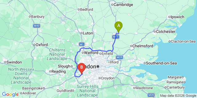 Map: London Stansted Airport (STN) to London - Sunbury-on-Thames