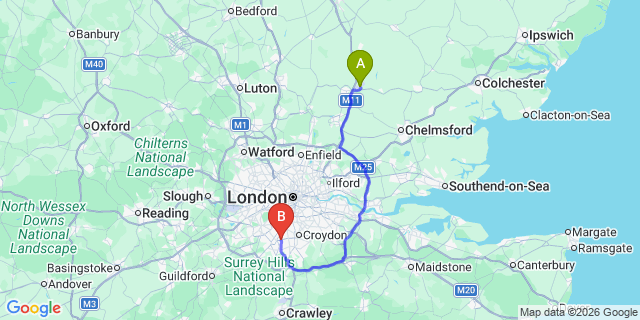 Map: London Stansted Airport (STN) to London - Sutton