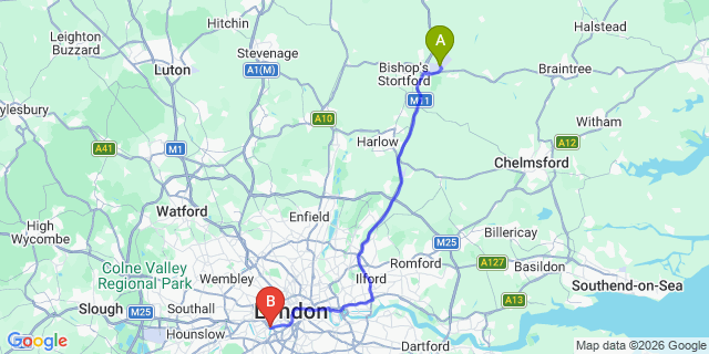 Map: London Stansted Airport (STN) to London SW10