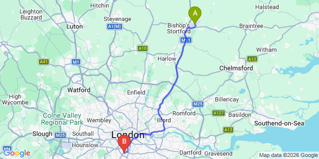 Map: London Stansted Airport (STN) to London SW12