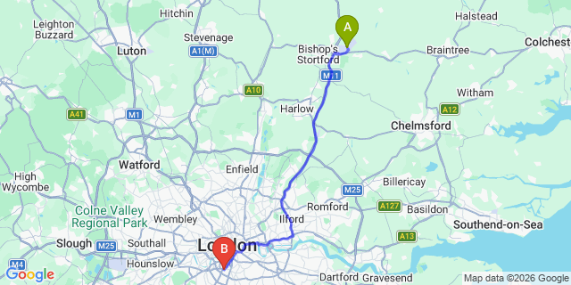 Map: London Stansted Airport (STN) to London SW4