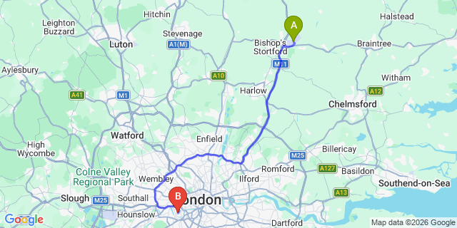 Map: London Stansted Airport (STN) to London SW6