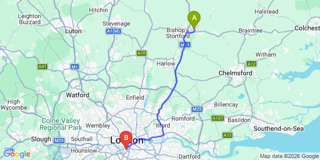 Map: London Stansted Airport (STN) to London SW8