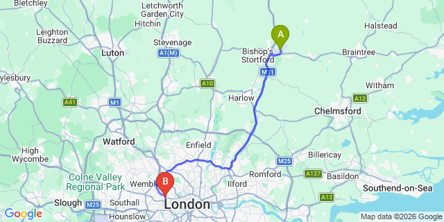 Map: London Stansted Airport (STN) to London W10
