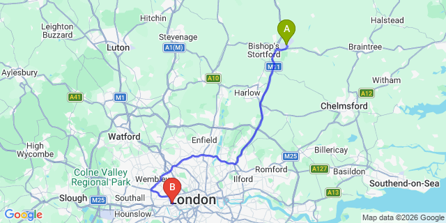 Map: London Stansted Airport (STN) to London W14