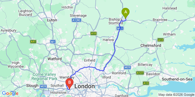Map: London Stansted Airport (STN) to London W4