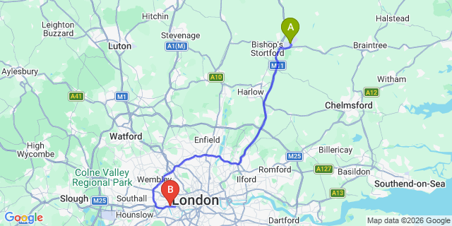 Map: London Stansted Airport (STN) to London W6