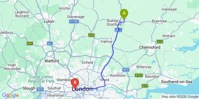 Map: London Stansted Airport (STN) to London W8