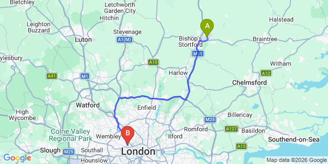 Map: London Stansted Airport (STN) to London W9