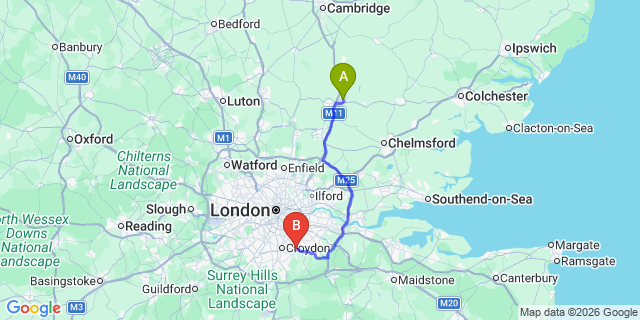 Map: London Stansted Airport (STN) to London - West Wickham