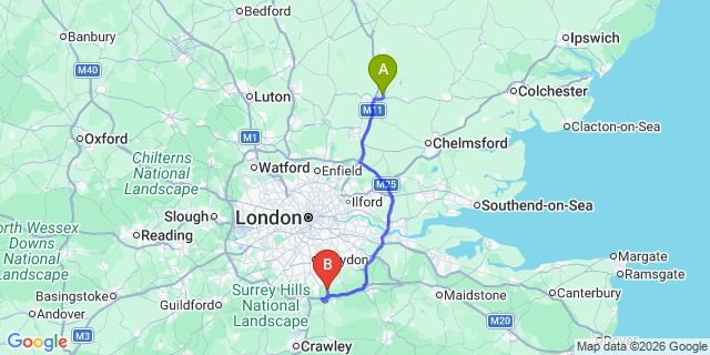 Map: London Stansted Airport (STN) to London - Woldingham