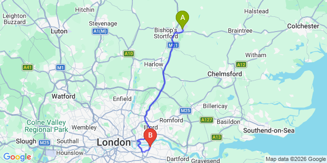 Map: London Stansted Airport (STN) to London - Woolwich