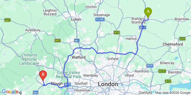 Map: London Stansted Airport (STN) to Maidenhead