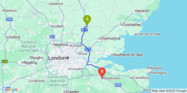 Map: London Stansted Airport (STN) to Maidstone