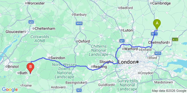 Map: London Stansted Airport (STN) to Malksham