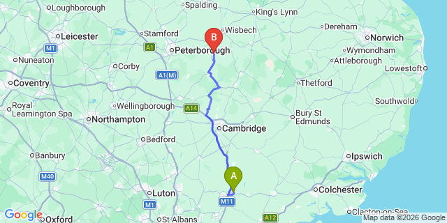 Map: London Stansted Airport (STN) to March