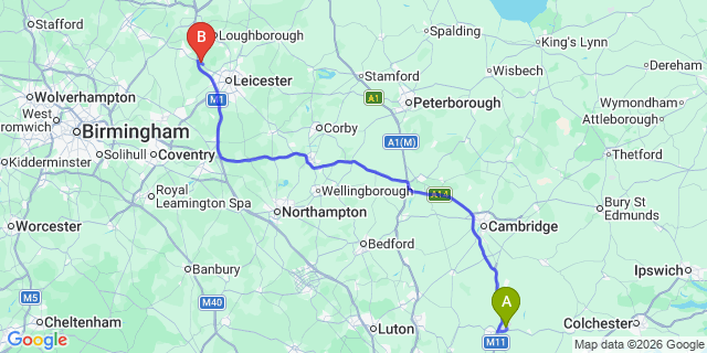 Map: London Stansted Airport (STN) to Markfield