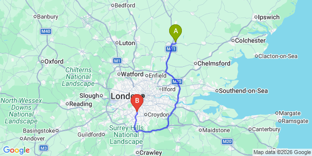 Map: London Stansted Airport (STN) to Merton