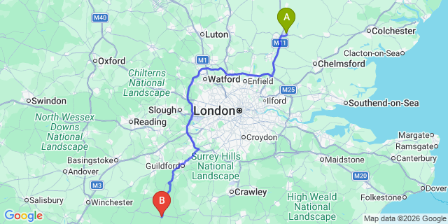 Map: London Stansted Airport (STN) to Midhurst