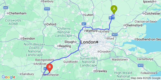 Map: London Stansted Airport (STN) to New Alresford