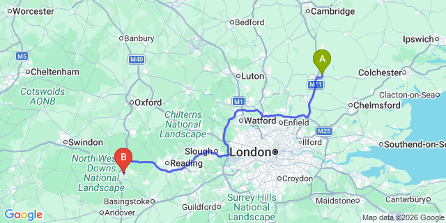 Map: London Stansted Airport (STN) to Newbury