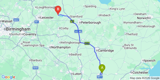 Map: London Stansted Airport (STN) to Oakham