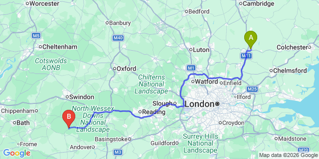 Map: London Stansted Airport (STN) to Pewsey