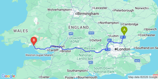 Map: London Stansted Airport (STN) to Port Talbot