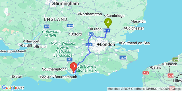 Map: London Stansted Airport (STN) to Portsmouth