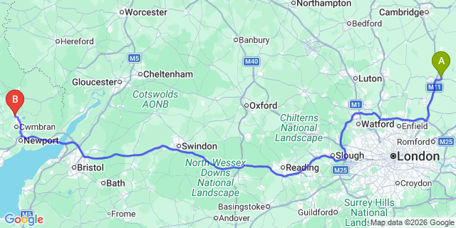 Map: London Stansted Airport (STN) to Poutypool