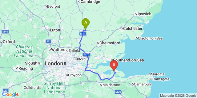 Map: London Stansted Airport (STN) to Queenborough