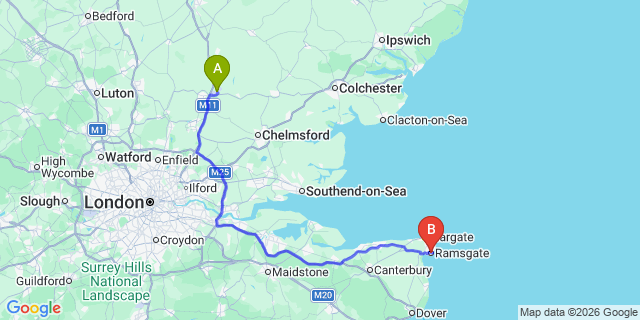 Map: London Stansted Airport (STN) to Ramsgate