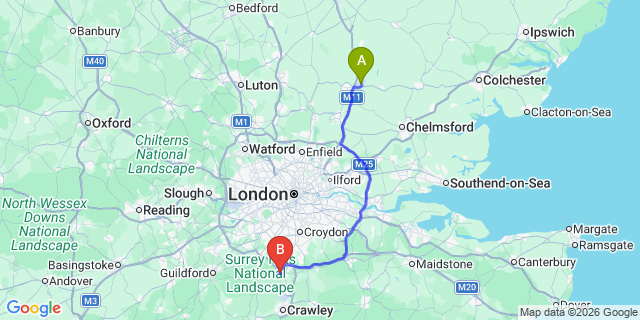Map: London Stansted Airport (STN) to Reigate