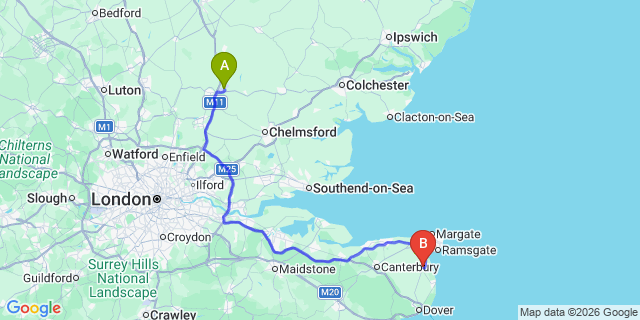 Map: London Stansted Airport (STN) to Sandwich