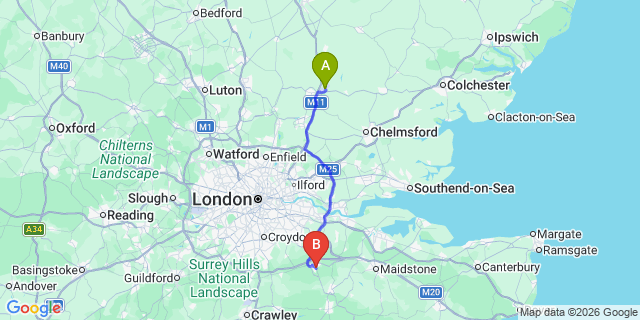 Map: London Stansted Airport (STN) to Sevenoaks