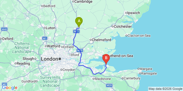 Map: London Stansted Airport (STN) to Sheerness