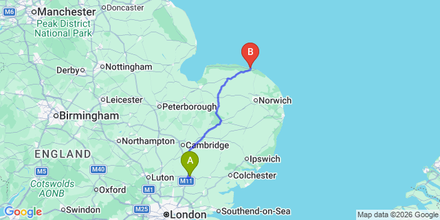 Map: London Stansted Airport (STN) to Sheringham