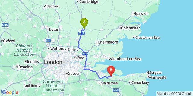 Map: London Stansted Airport (STN) to Sittingbourne