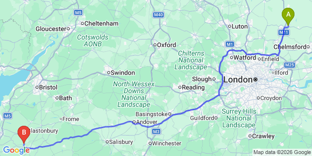 Map: London Stansted Airport (STN) to Somerton