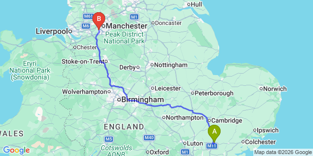Map: London Stansted Airport (STN) to Trafford