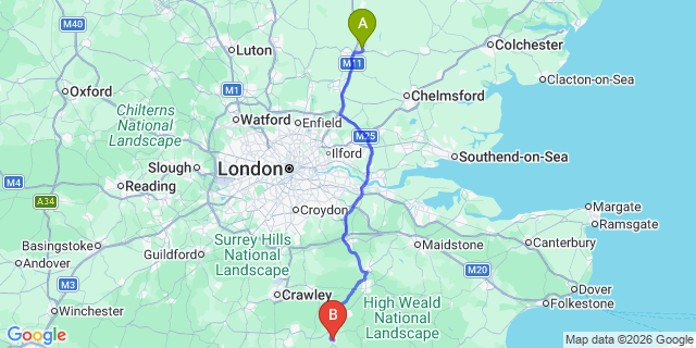 Map: London Stansted Airport (STN) to Uckfield
