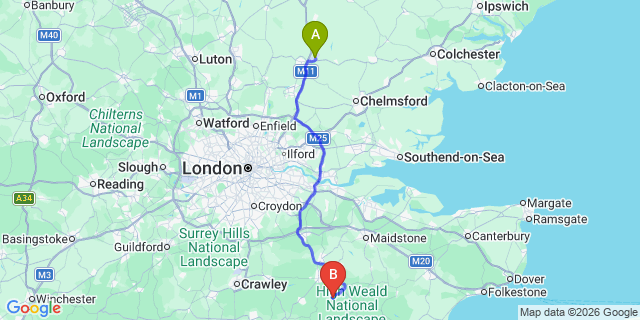 Map: London Stansted Airport (STN) to Wadhurst