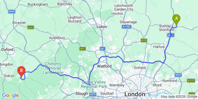 Map: London Stansted Airport (STN) to Wallingford