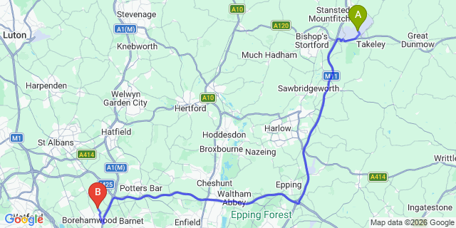 Map: London Stansted Airport (STN) to Well End