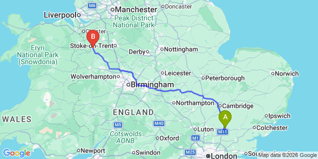 Map: London Stansted Airport (STN) to Whitchurch