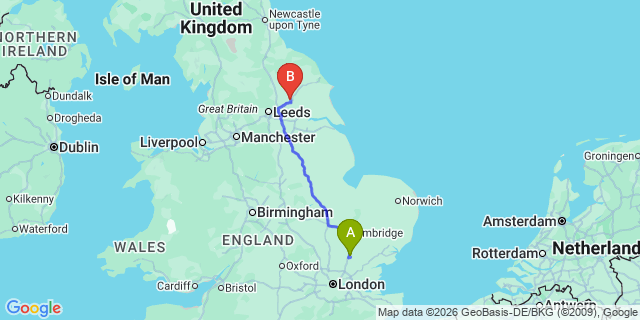 Map: London Stansted Airport (STN) to York