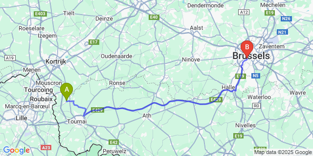 Map: Brussels Midi Train Station to Biez