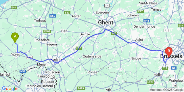 Map: Brussels Midi Train Station to Bikschote