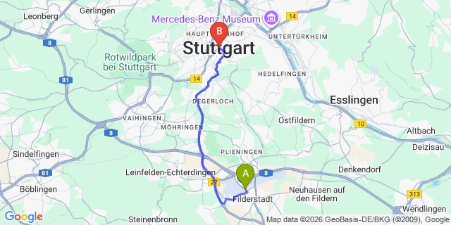 Map: Stuttgart Airport (STR) to Stuttgart